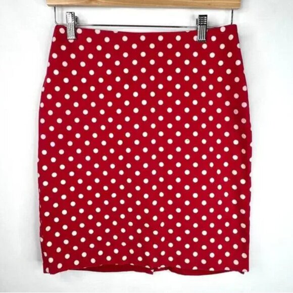 Talbots Petites Red and White Polka Dot Pencil Skirt - Picture 3 of 6